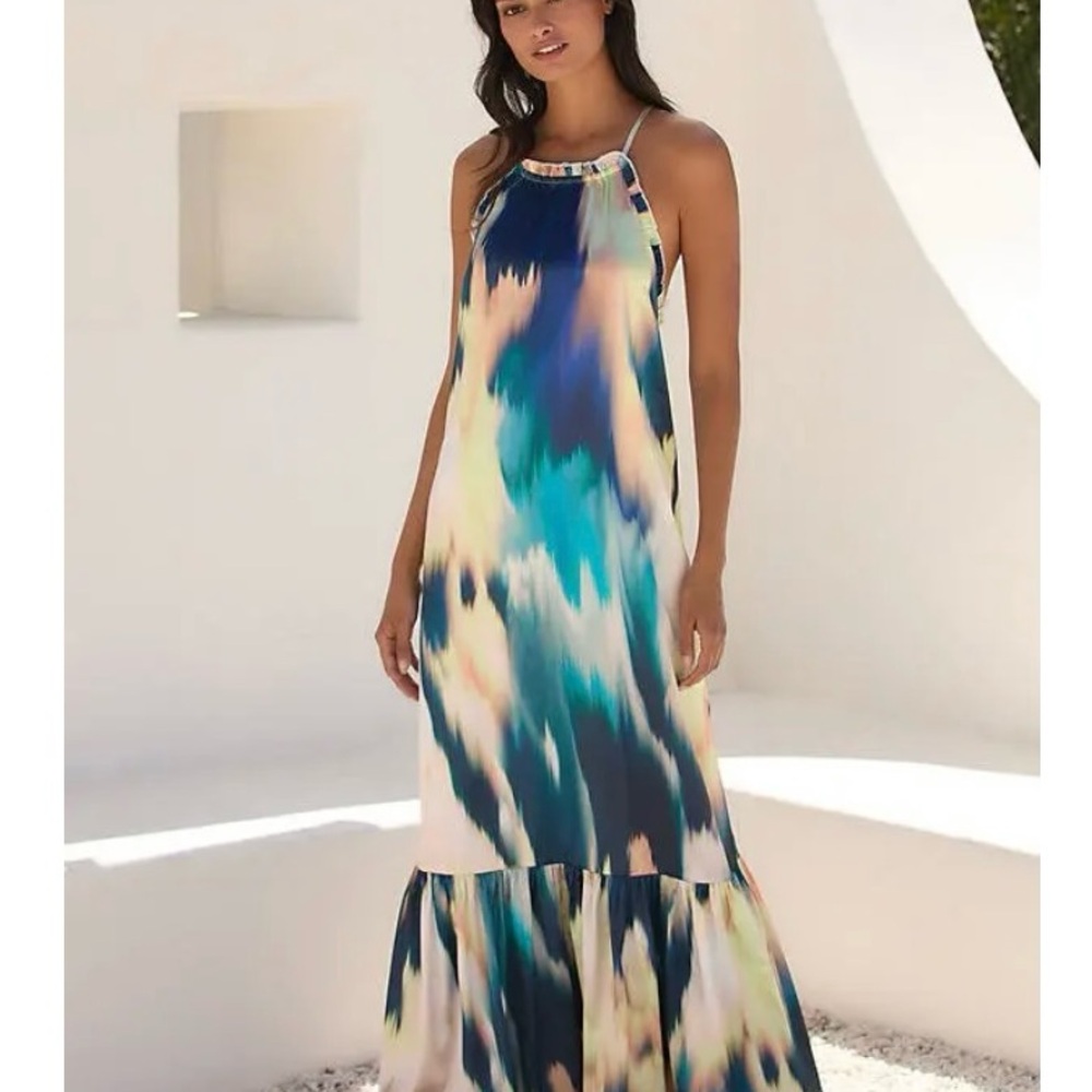 Anthropologie Blue and Cream Maxi Dress